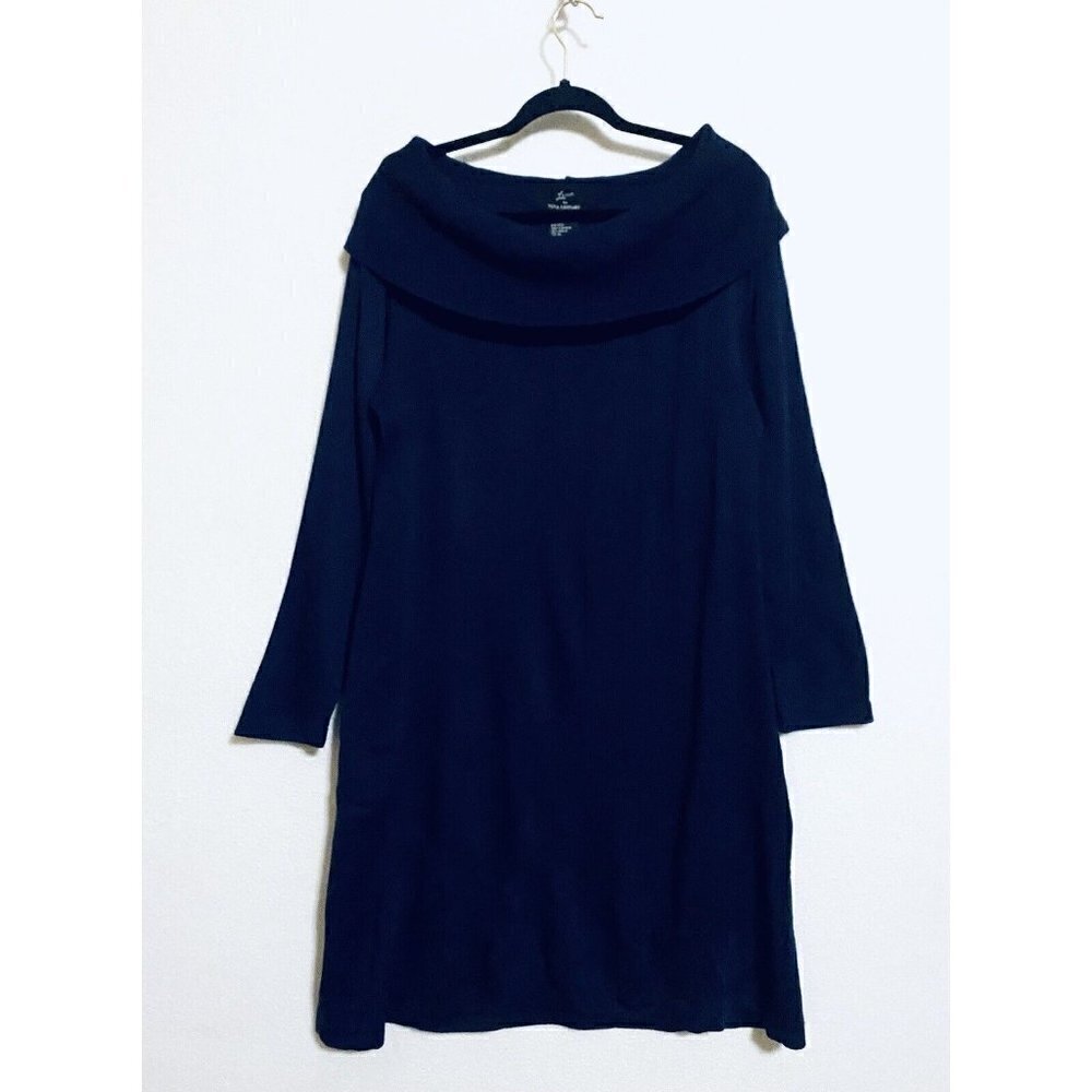 Lennie for Nina Leonard Sweater Dress Womens XL Off the Shoulder Knit Midi Blue